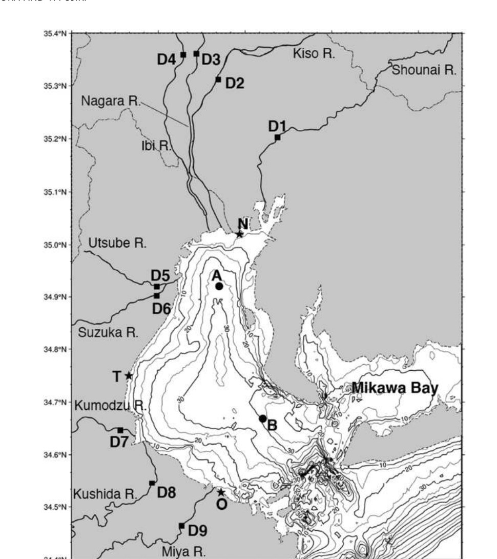 Figure1: Study area, Ise Bay, with three HF radar stations